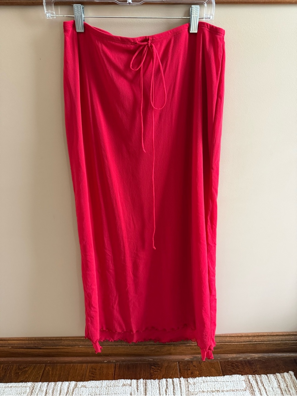 Bright Red Scalloped Edge Maxi Skirt